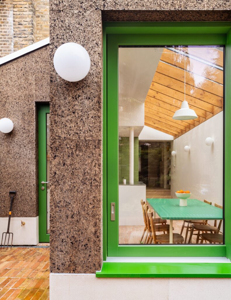 Green Vantage Classic sliding window and side entrance door with cork cladding at Camberwell Cork House