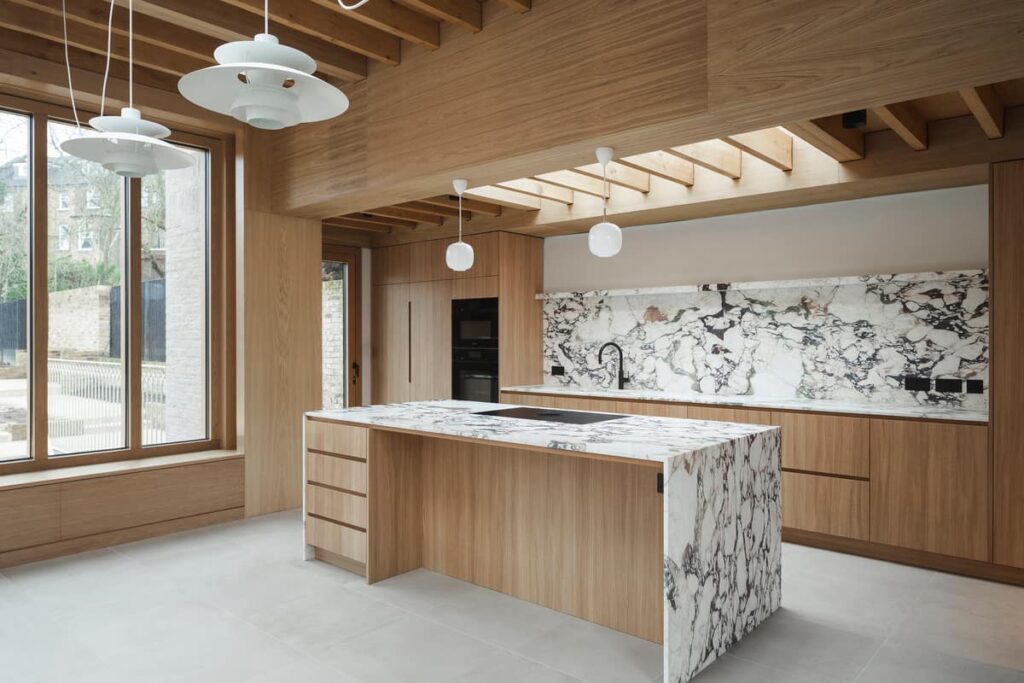 Spacious Bright Kitchen With A Large Timber Window On A Daylight