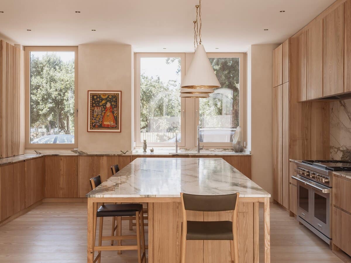 A view from the dining room on the modern timber windows used for the West London House project