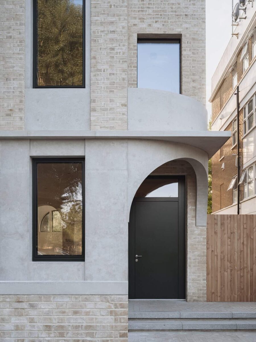 An outside view of the door and Vantage modern timber windows used for West London House project