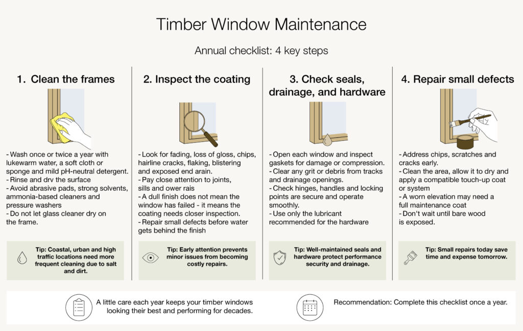 Four parts of the timber window maintenance