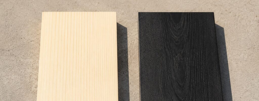 Dark and light coatings on pine