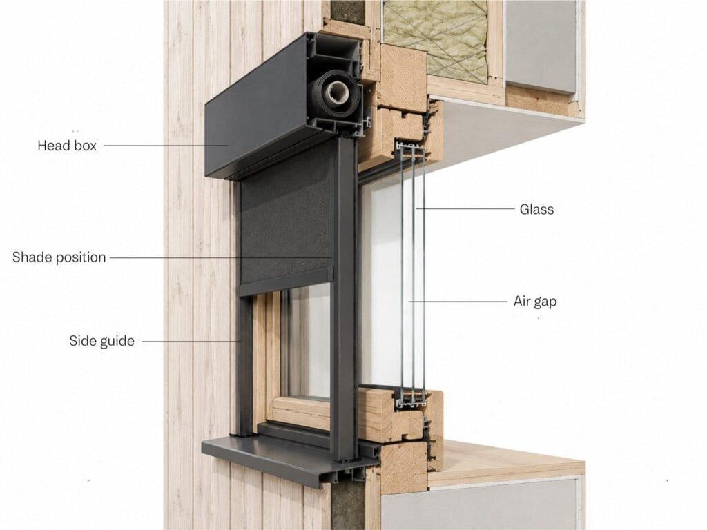 Technical section showing glazing and shade position